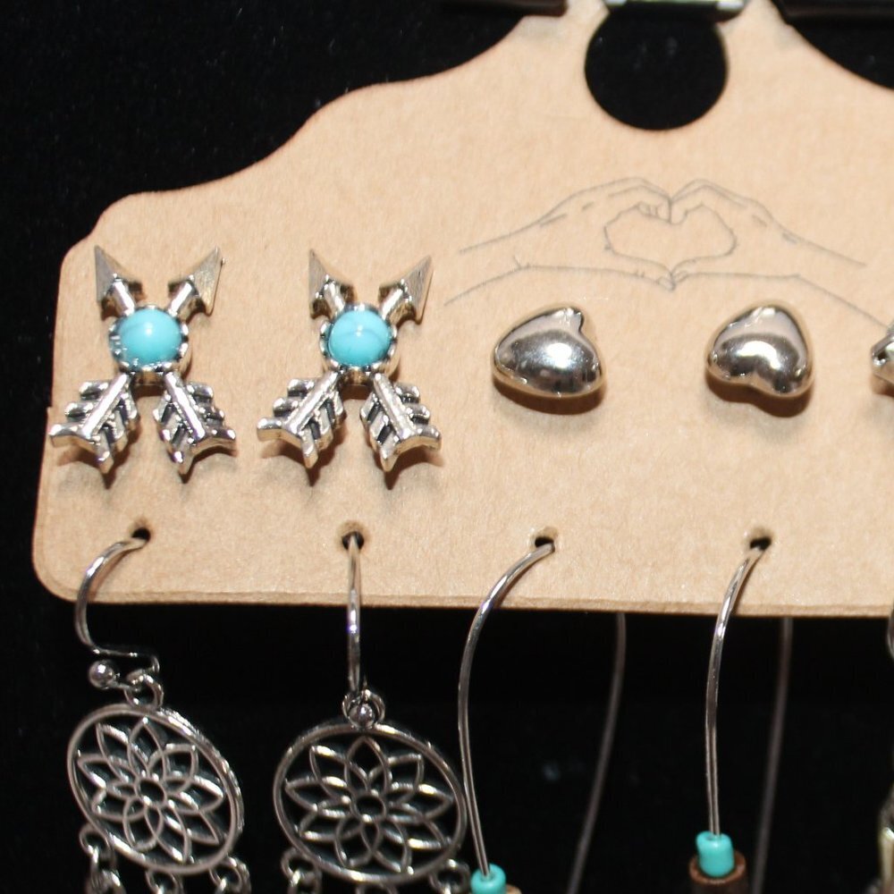 NEW Fashion Jewelry 6 Pairs of Silver Southwestern Style Earring - Picture 3 of 6